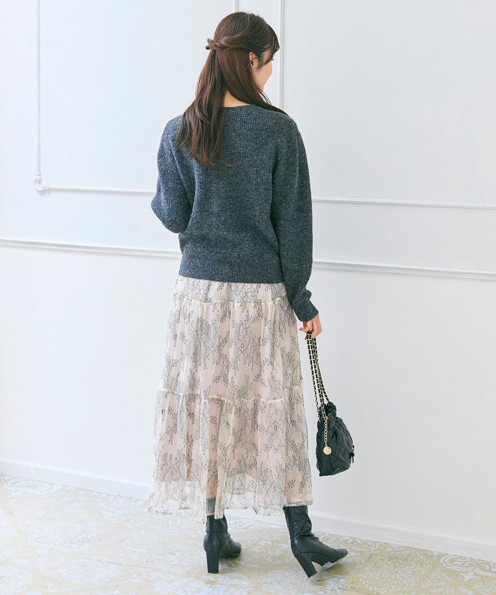 Feroux ニット×ティアードレース スカート 