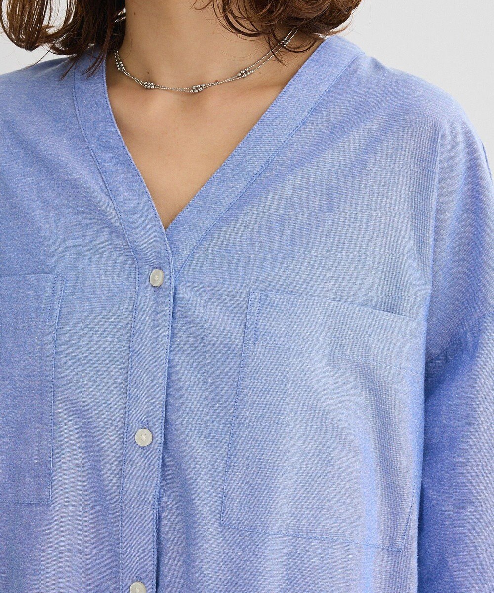 Green Parks 綿麻混Ｖネックオーバーサイズシャツ 