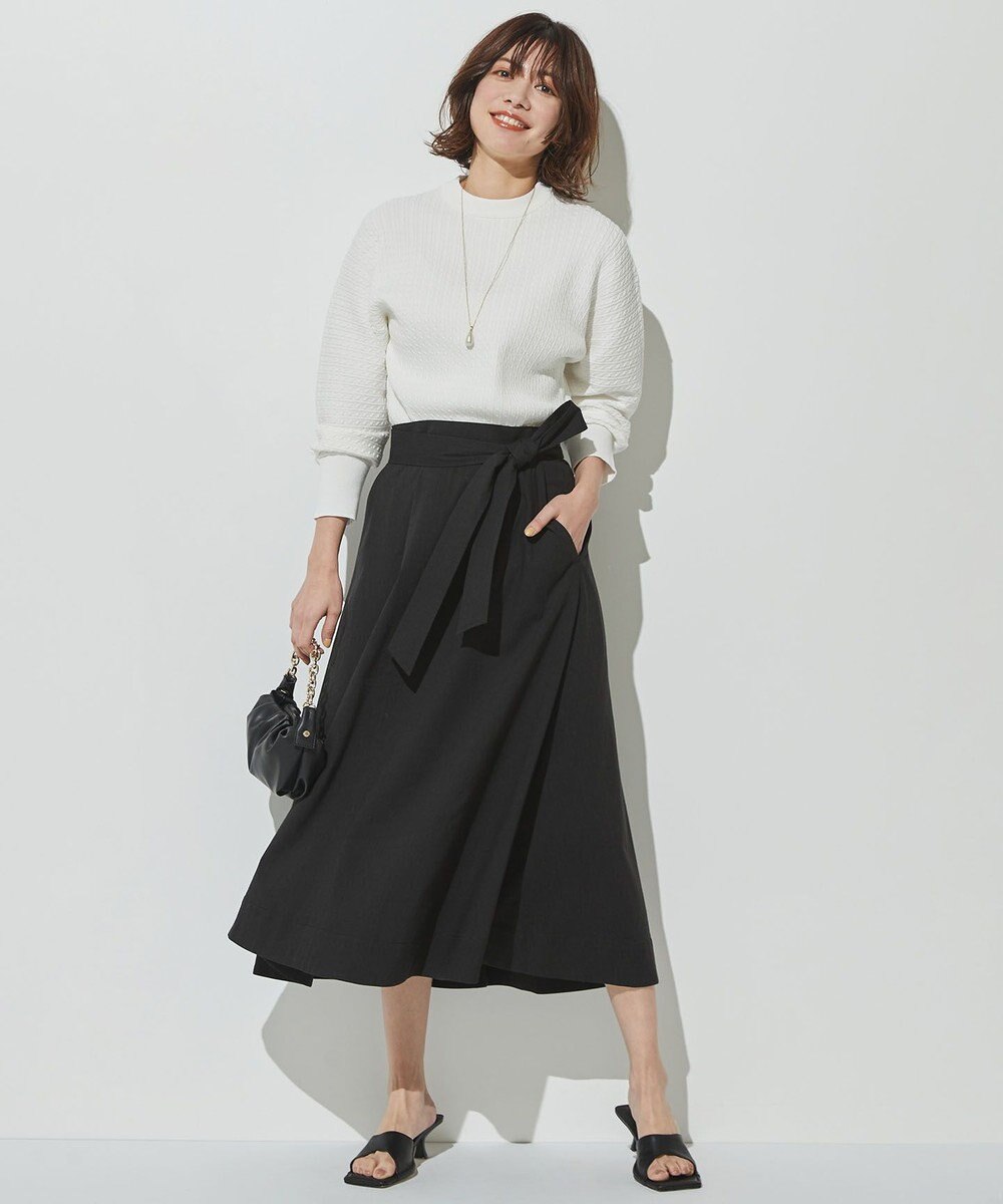 自由区 【洗える・ストレッチ素材】リネンヴィスコースストレッチ フレアスカート 