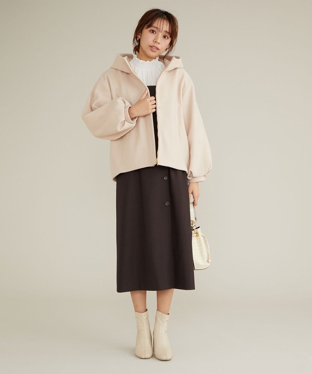 Feroux 【洗える】スタンドネックギャザー ブラウス 