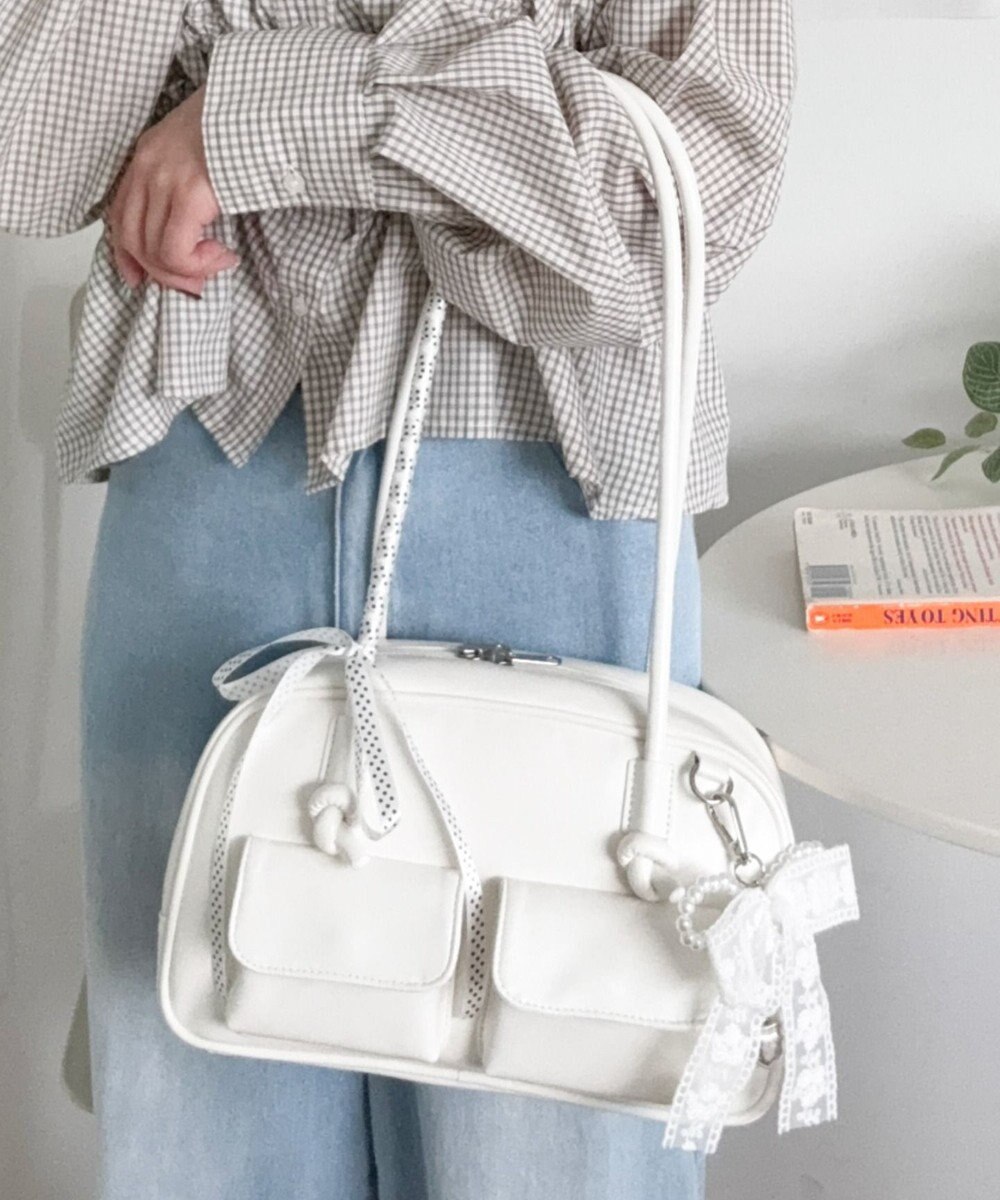 WEGO レイヤーリボンチャーム付きボストンバッグ 