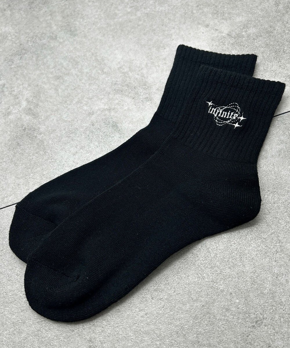 WEGO 底パイル刺繍デザインソックス（丈14㎝） 