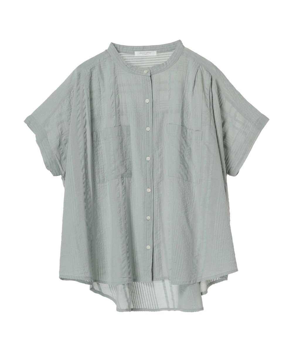 Green Parks インド綿  バンドカラーデザイン５分袖シャツ 