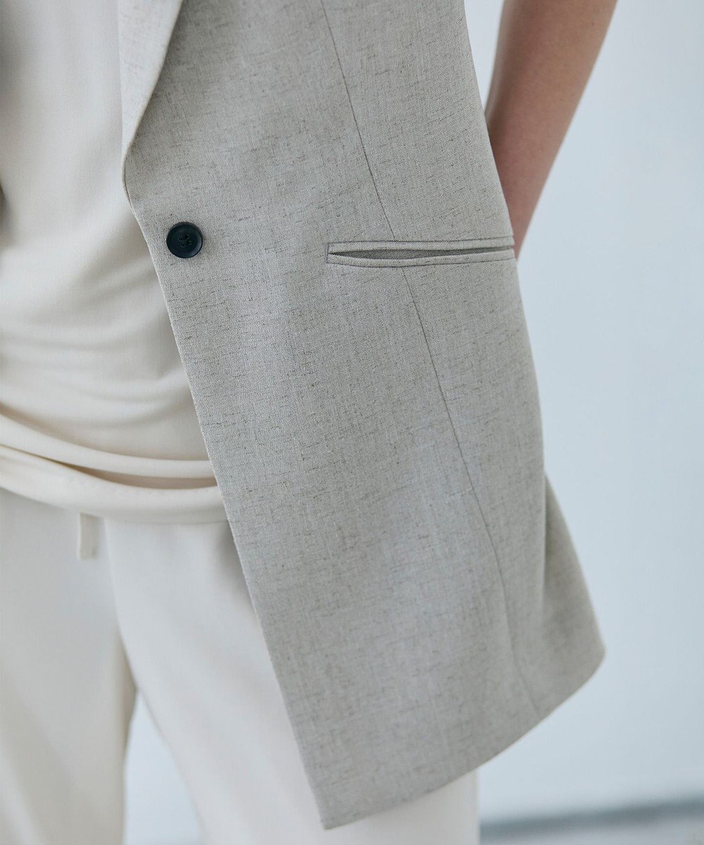 BEIGE， 【洗える】CAROLE / リネンライクノースリーブジレジャケット 