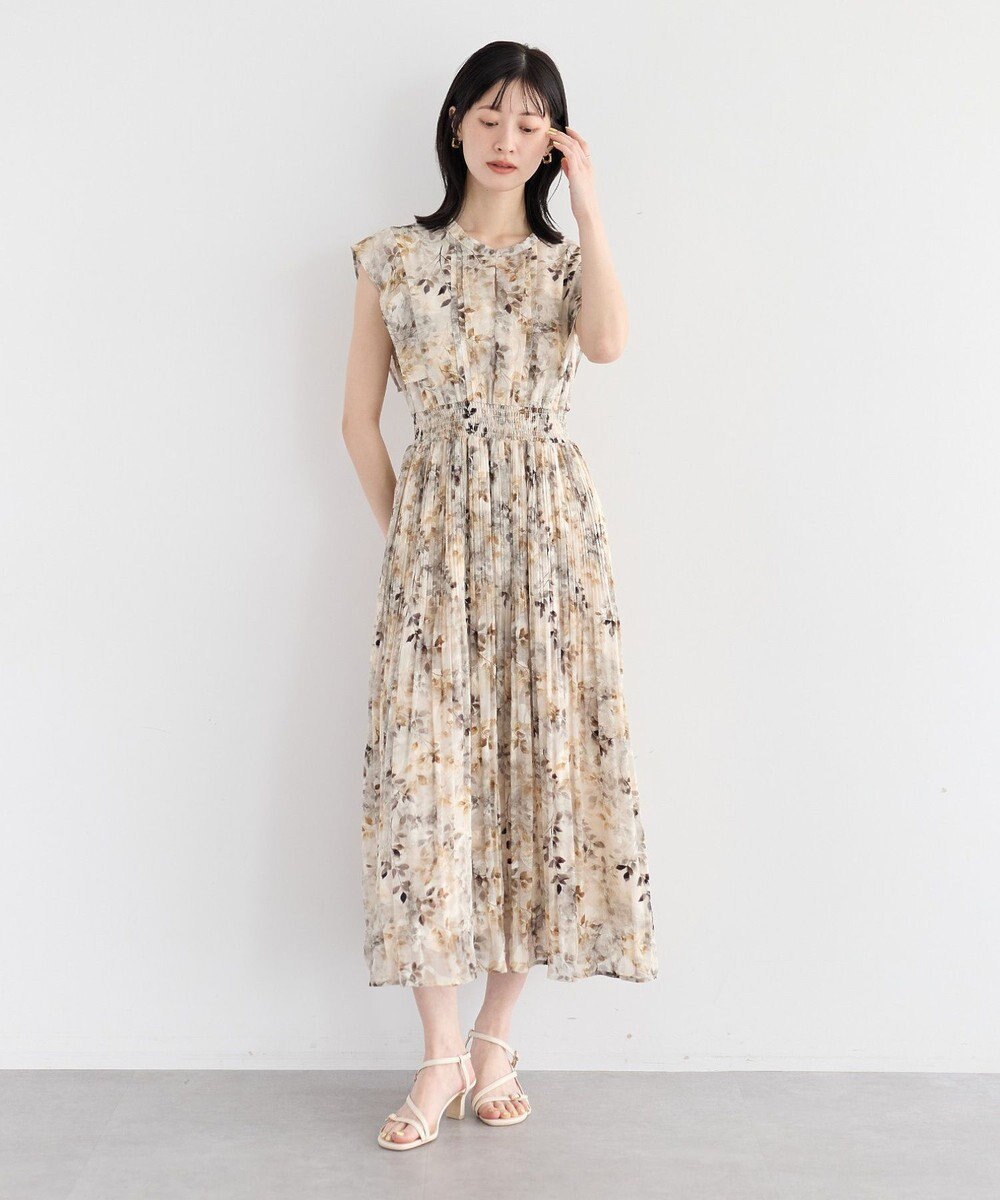 YECCA VECCA ぼかし柄プリーツワンピース 