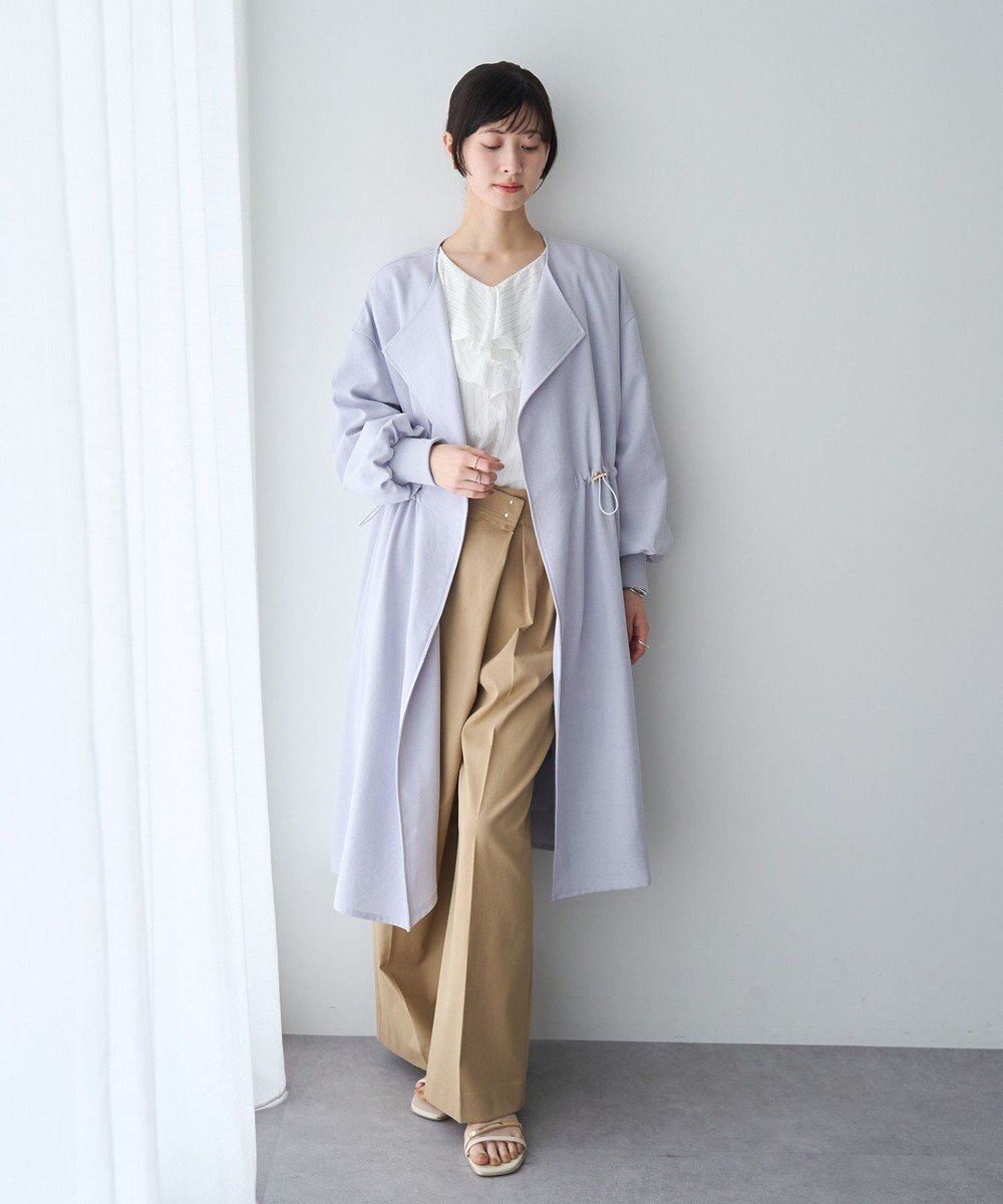 YECCA VECCA ノーカラーラペルロングコート 