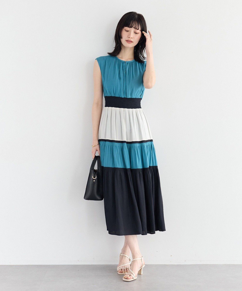 YECCA VECCA マルチカラーシャーリングワンピース 