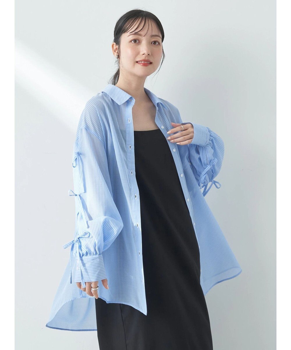 earth music&ecology 袖スリットリボンロングシャツ 