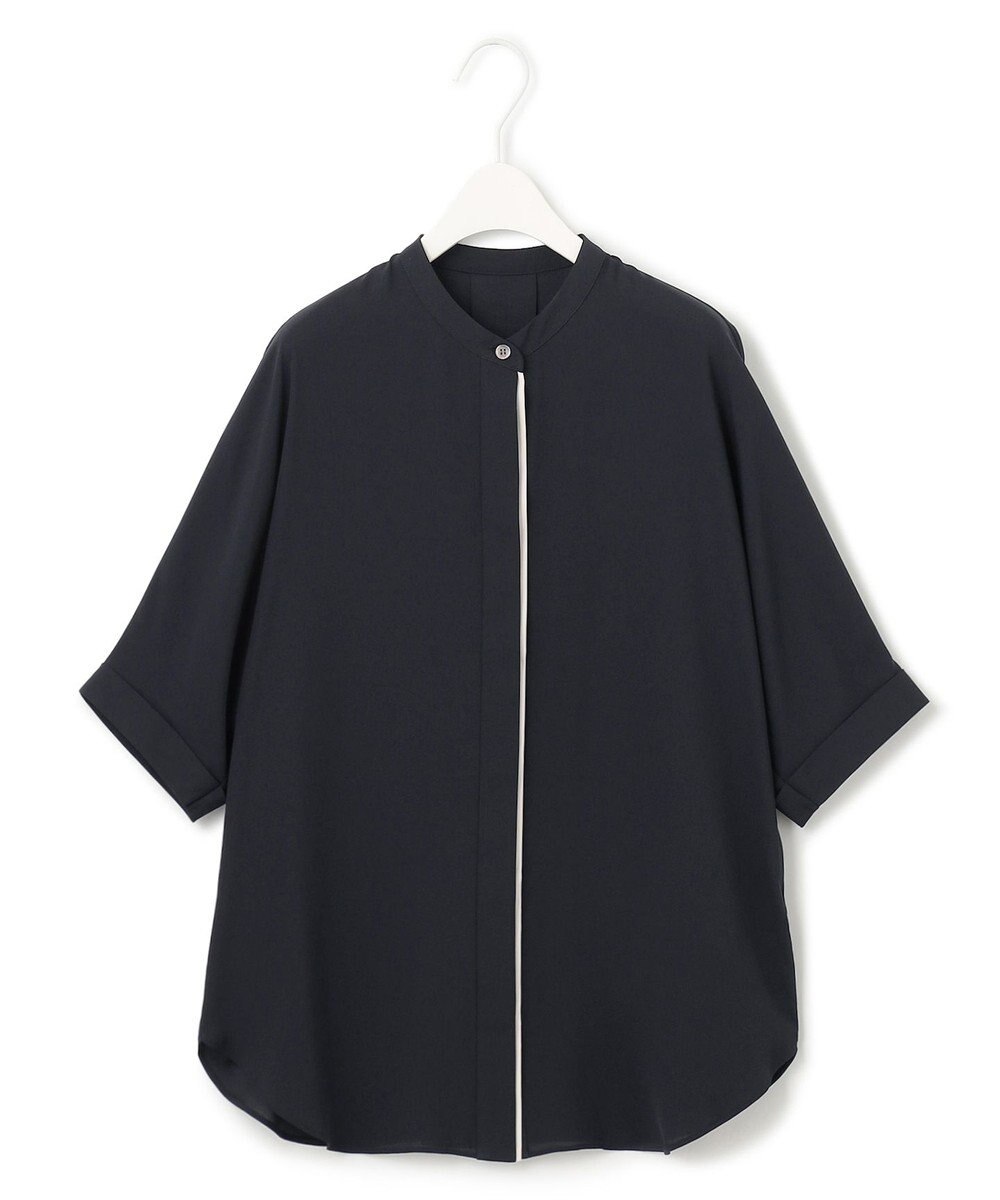 ICB L 【新色追加・接触冷感・UVケア・速乾・洗える】BackSatinAmunzen 5分袖バンドカラーブラウス 