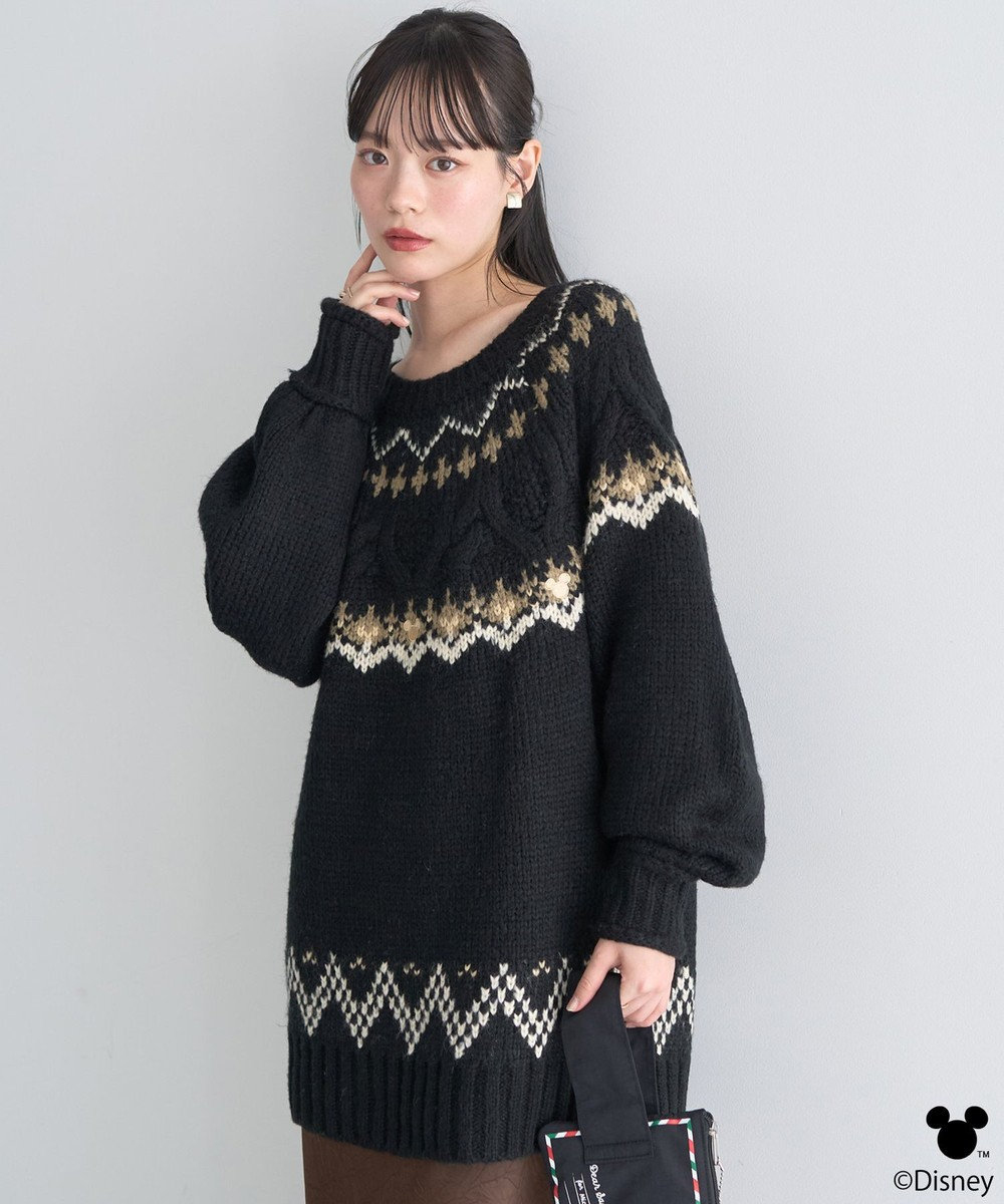earth music&ecology 【予約】Disney/ミッキー刺繍ノルディックニットチュニック 