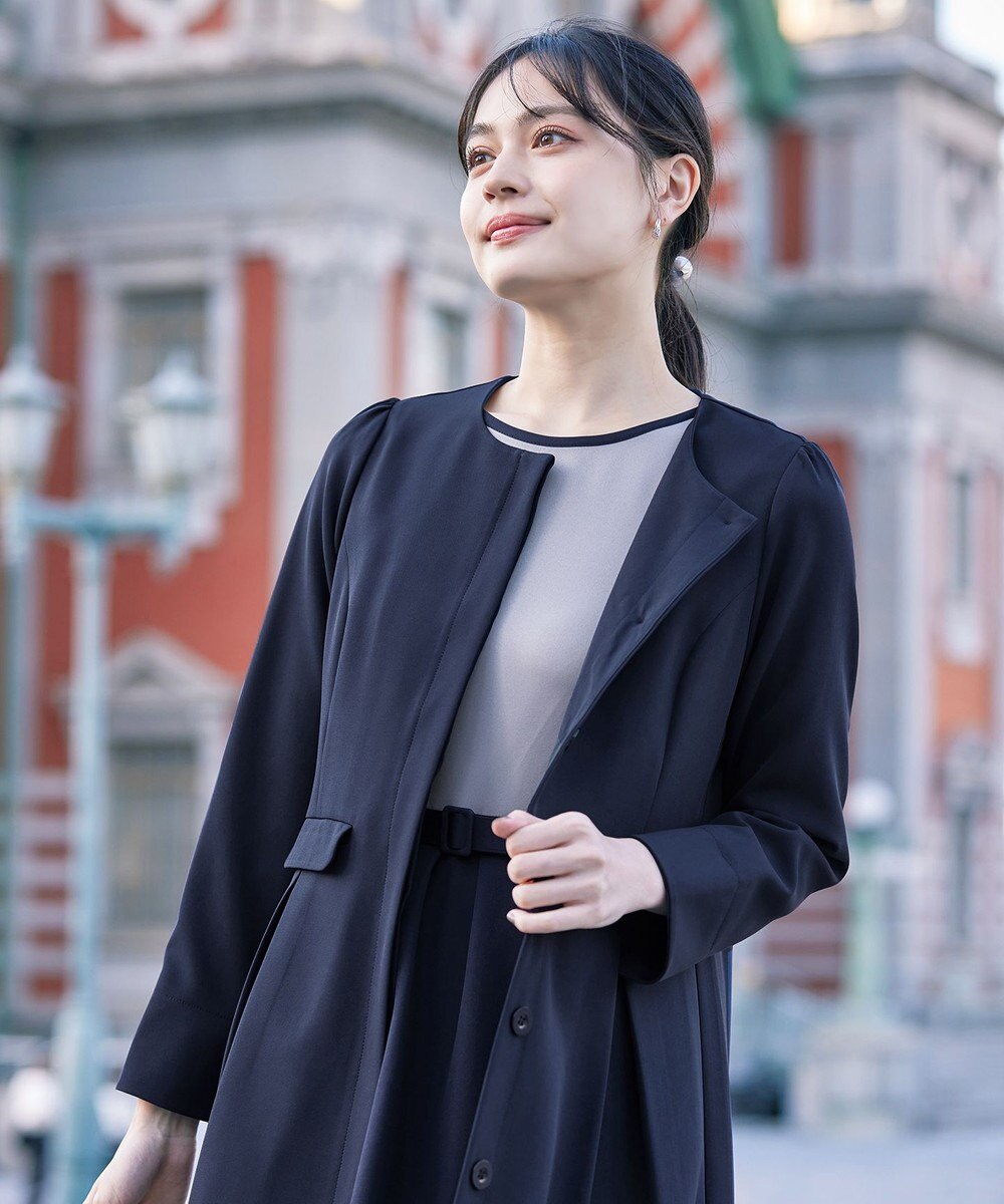 Tiaclasse 【ダブルストレッチ・洗える】ノーカラーAラインコート 