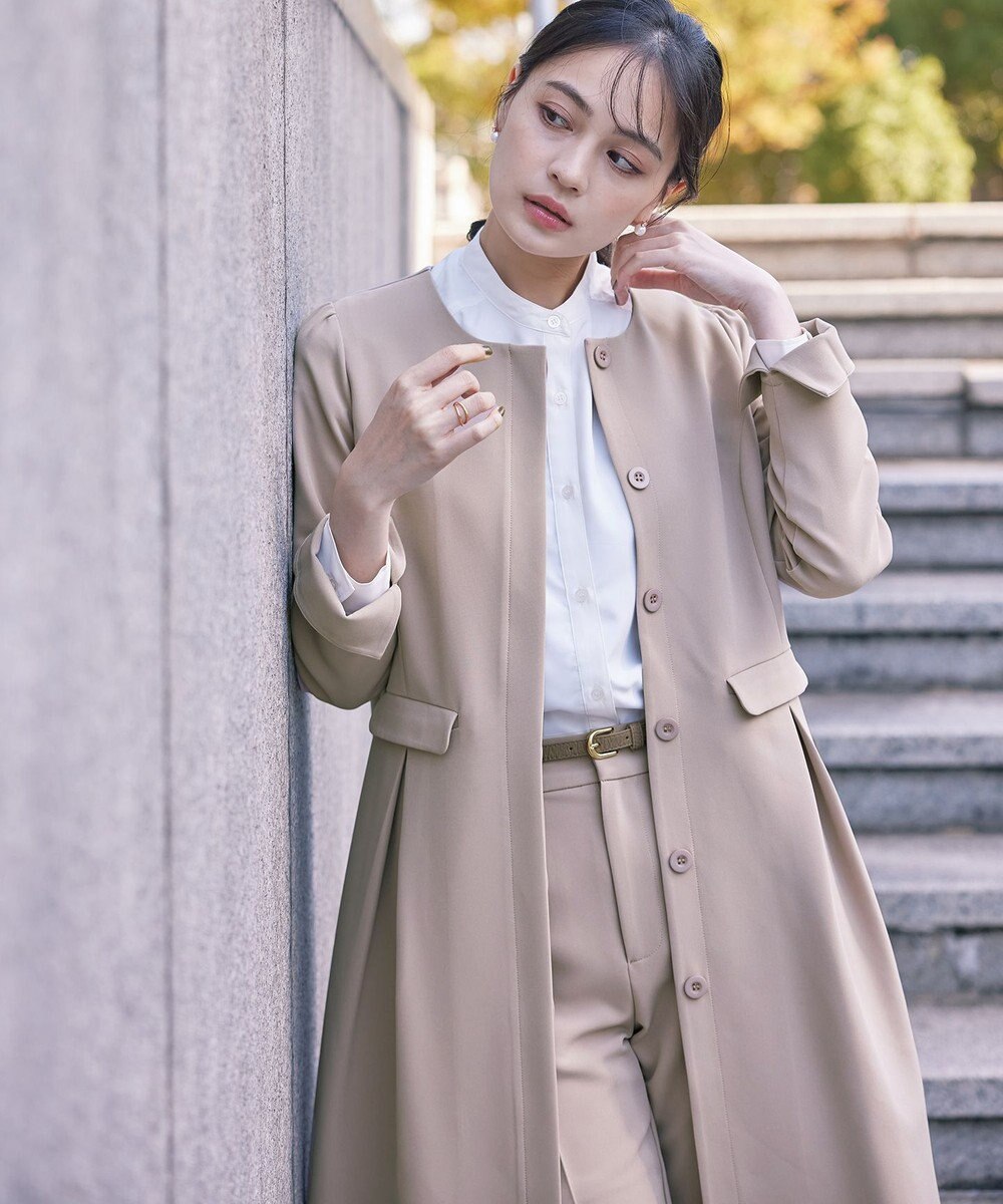 Tiaclasse 【ダブルストレッチ・洗える】ノーカラーAラインコート 