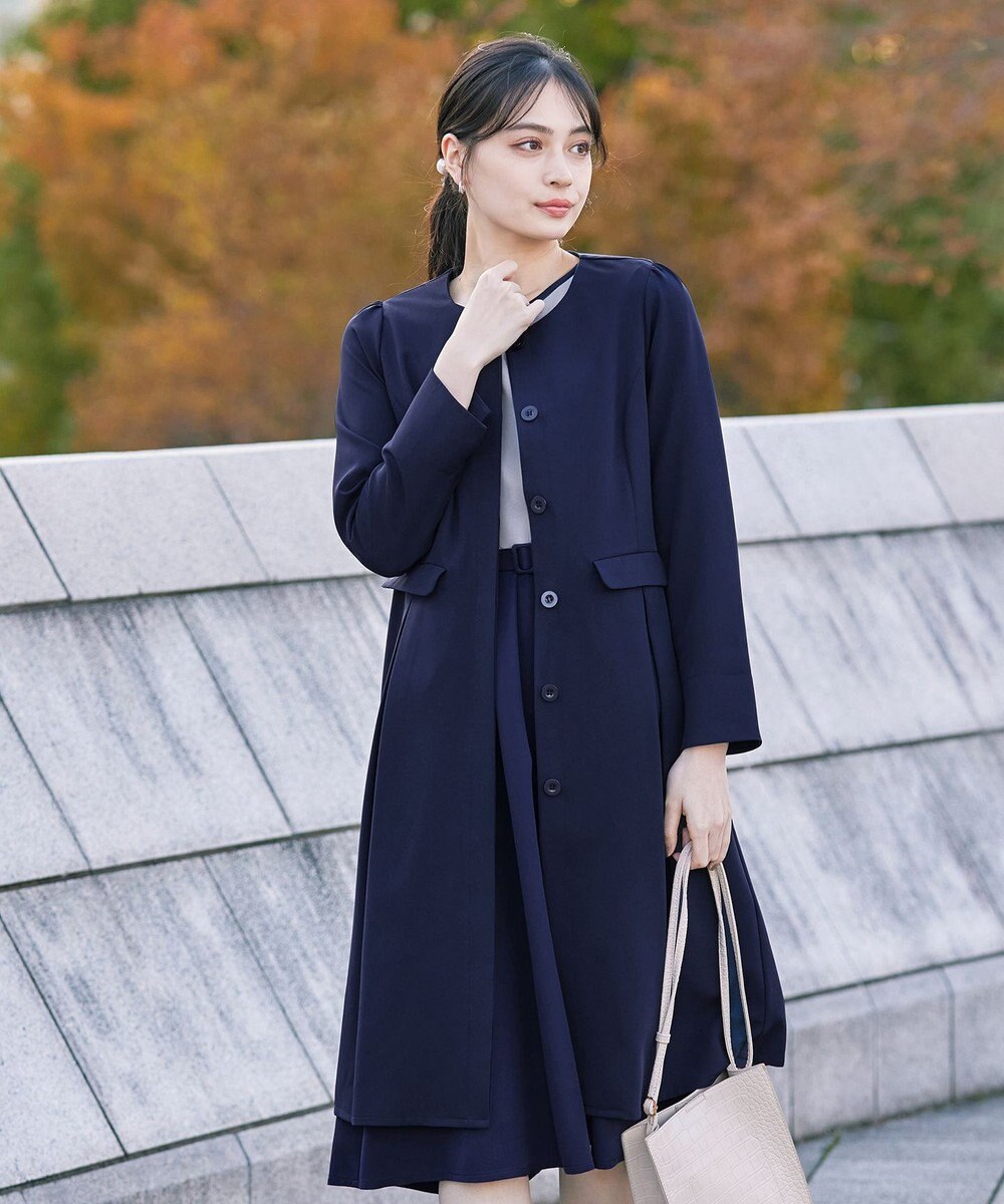 Tiaclasse 【ダブルストレッチ・洗える】ノーカラーAラインコート 