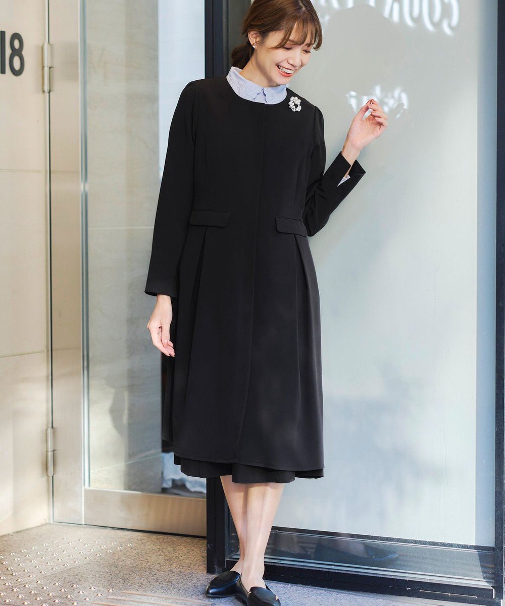 Tiaclasse 【ダブルストレッチ・洗える】ノーカラーAラインコート 