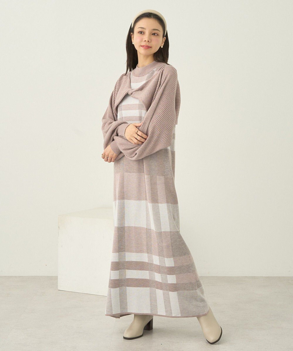 earth music&ecology Ｓｅｔ２点ショートニット＋チェックワンピース 