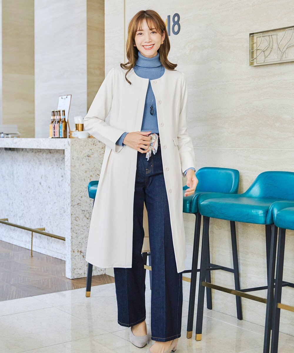 Tiaclasse 【ダブルストレッチ・洗える】ノーカラーAラインコート 