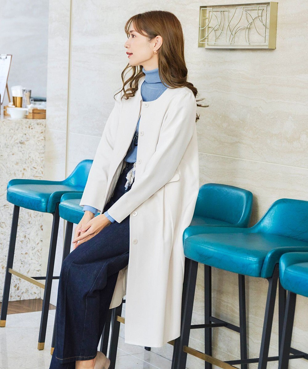 Tiaclasse 【ダブルストレッチ・洗える】ノーカラーAラインコート 