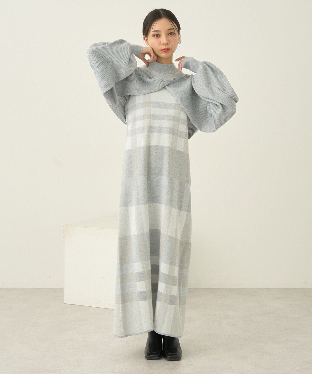 earth music&ecology Ｓｅｔ２点ショートニット＋チェックワンピース 