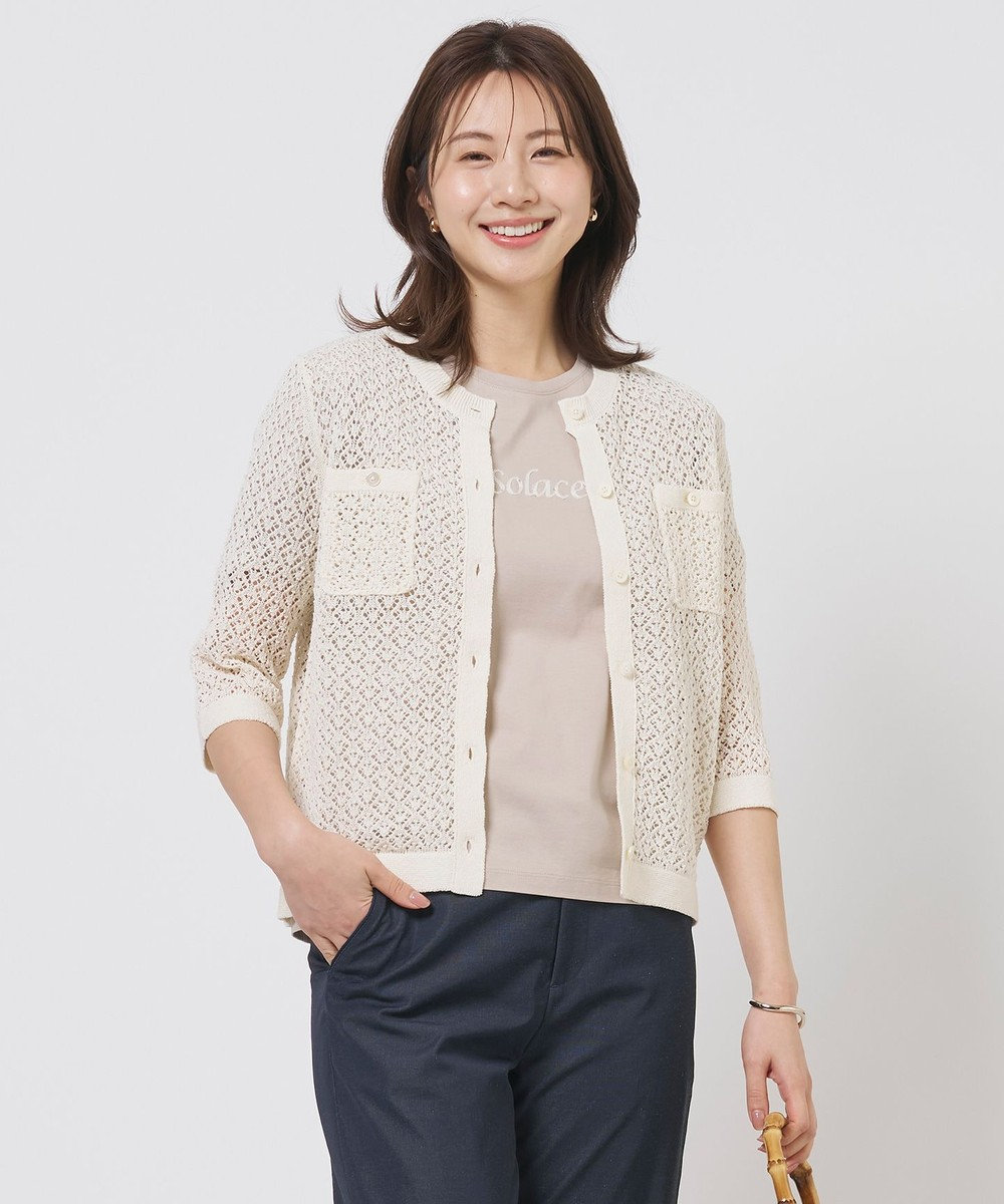 J.PRESS LADIES L LINEN COTTON BLEND ニット カーディガン 