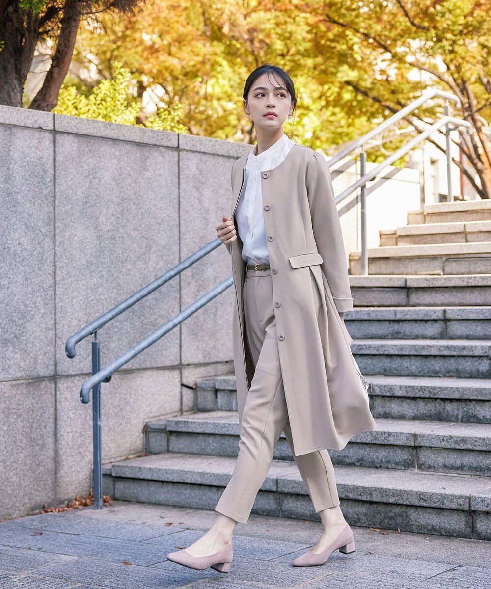 Tiaclasse 【ダブルストレッチ・洗える】ノーカラーAラインコート 