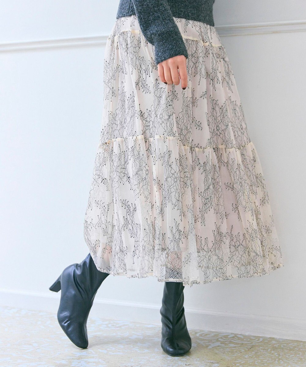 Feroux ニット×ティアードレース スカート 