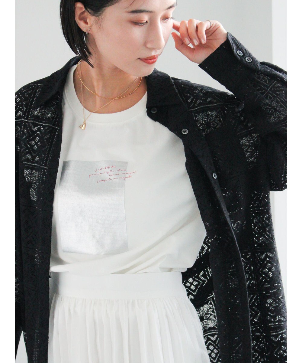 Te chichi 箔プリントロングTシャツ 