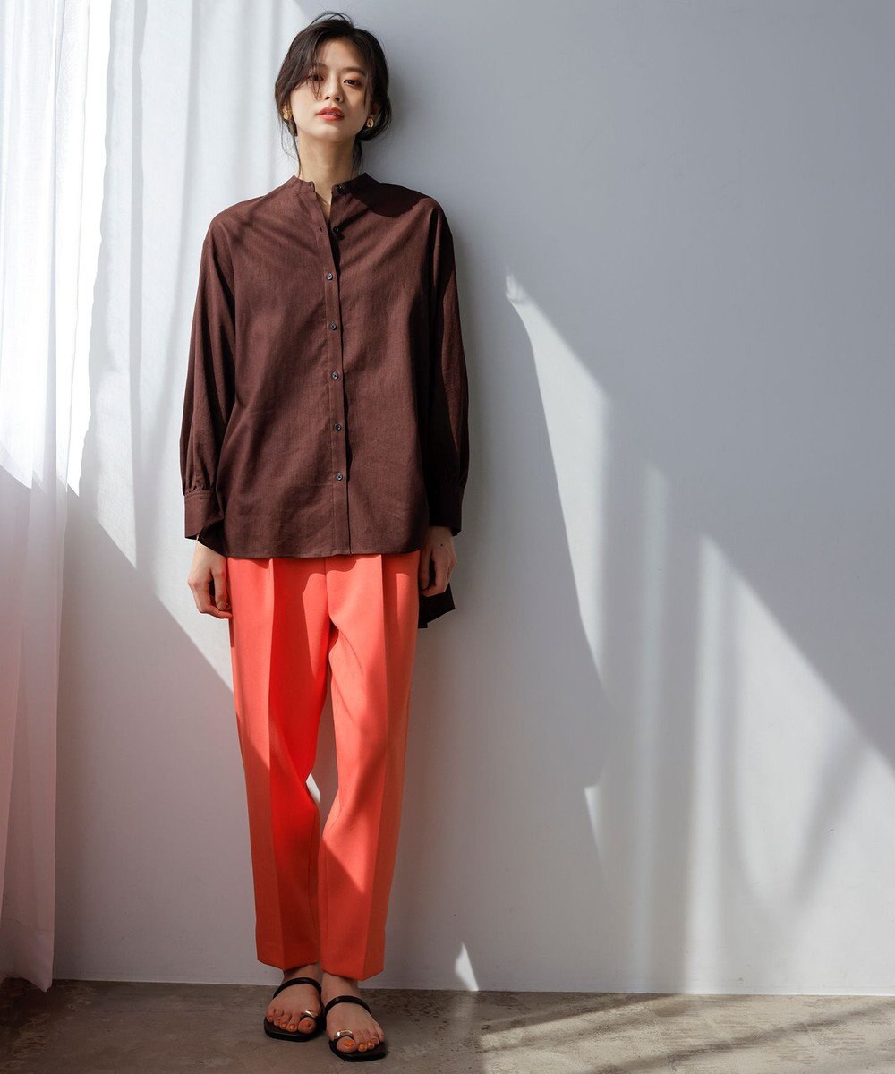 UNFILO 【GISELe 6月号掲載/洗える】リネンレーヨンバンドカラーシャツ 