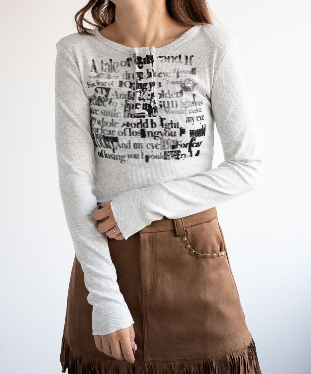 WEGO ヘンリーネックグラフィックピチトップス 