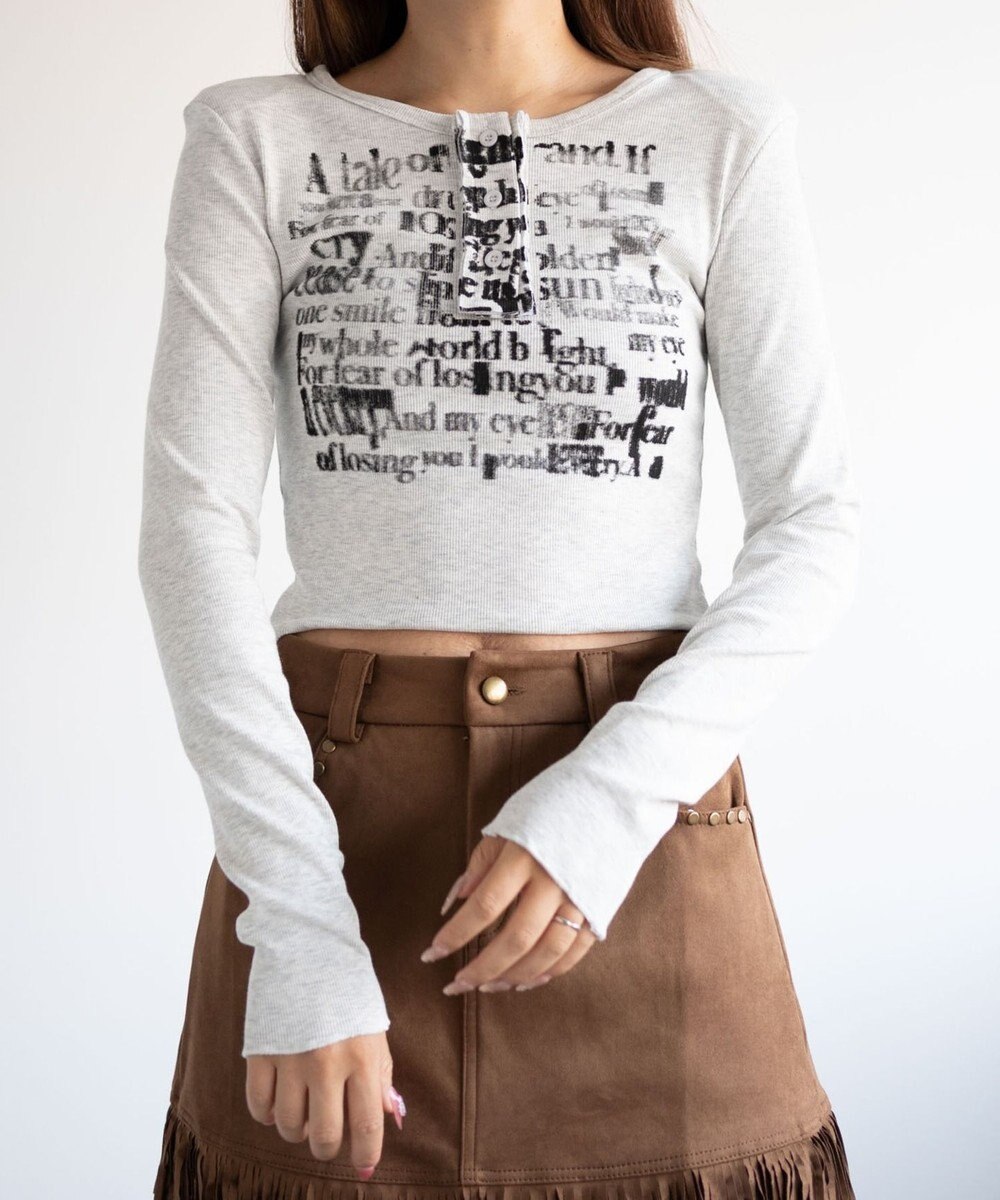 WEGO ヘンリーネックグラフィックピチトップス 