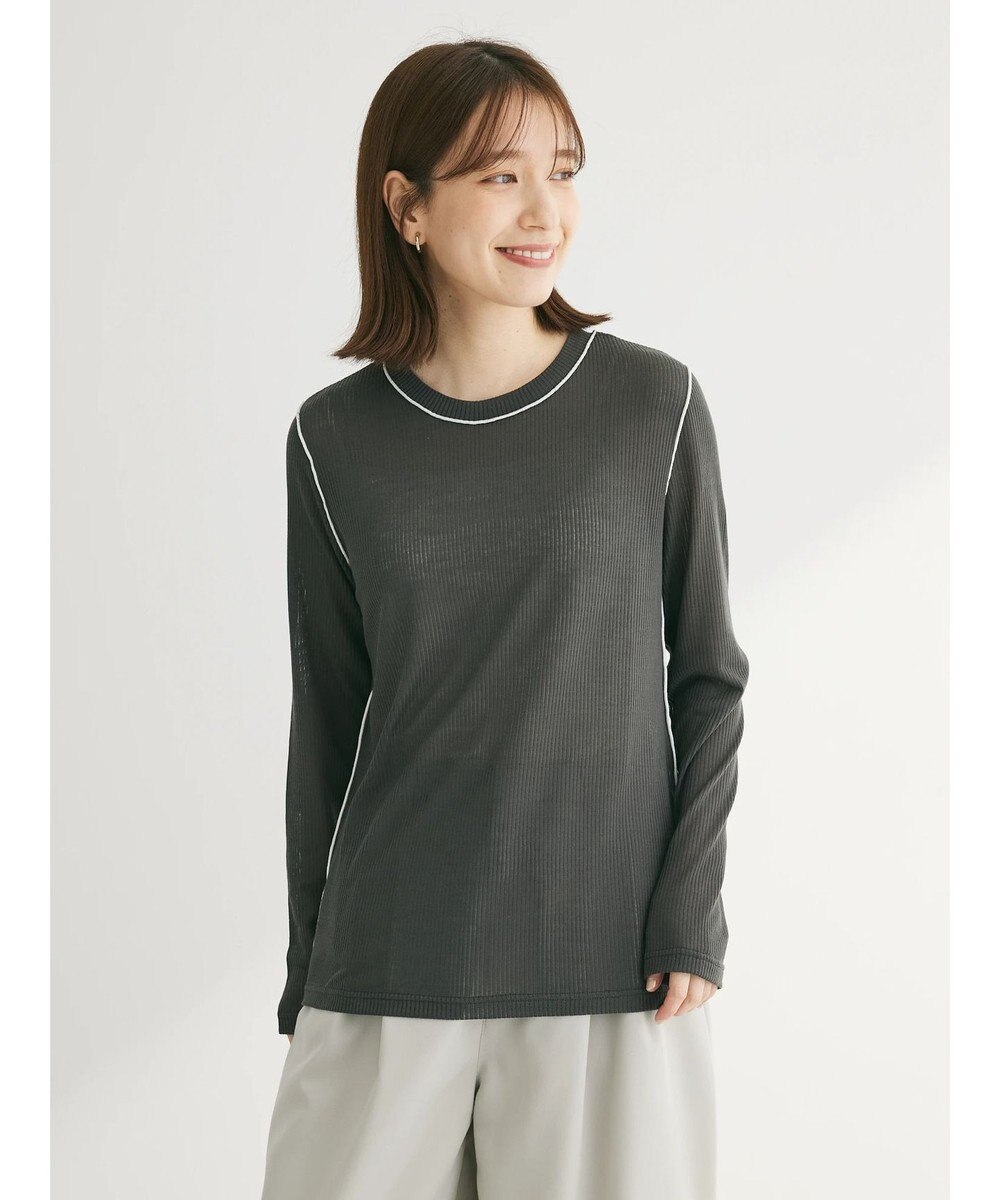 Green Parks 配色ステッチシアーリブプルオーバー 