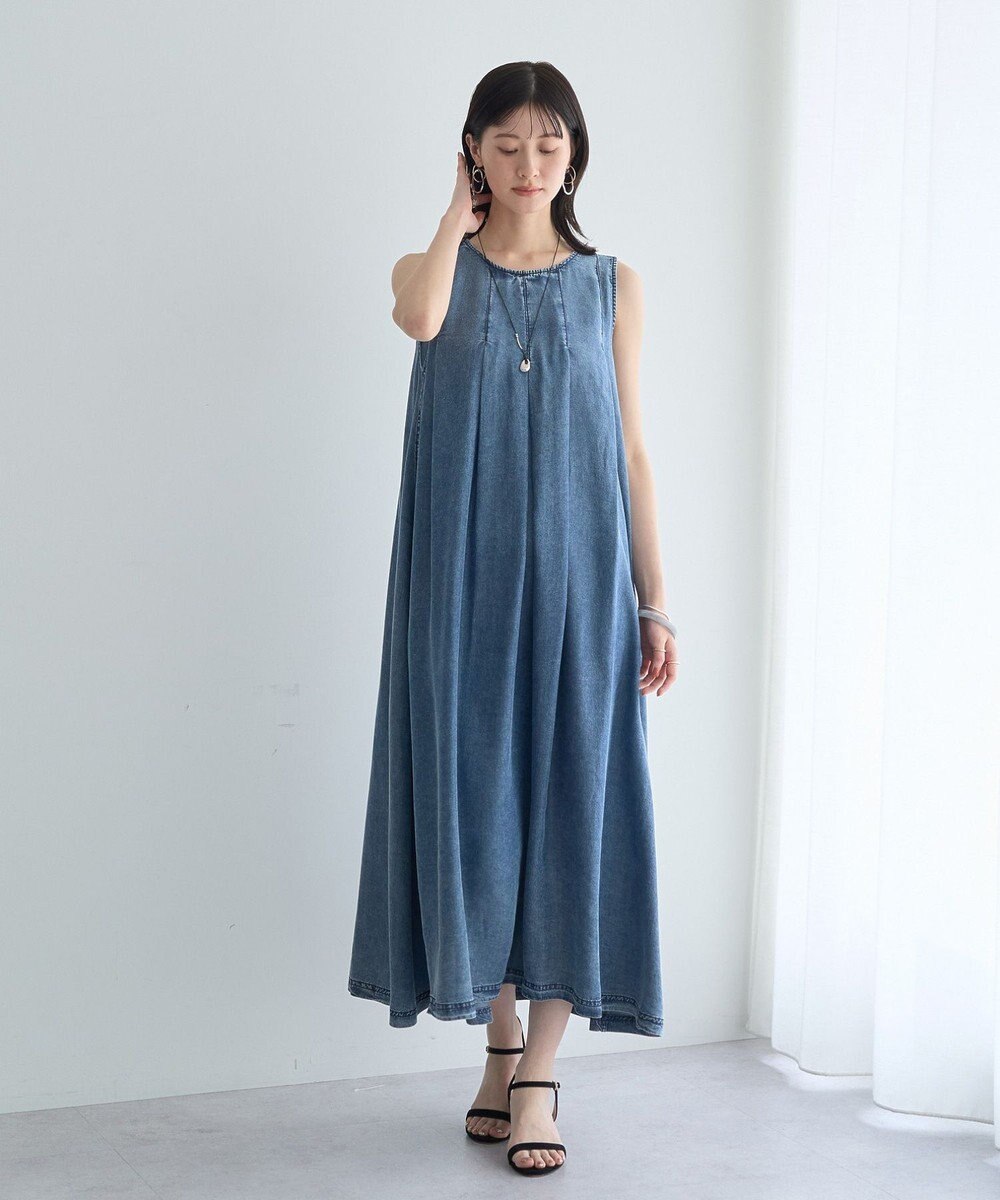YECCA VECCA バイオ加工ヴィンテージデニムタックワンピース 