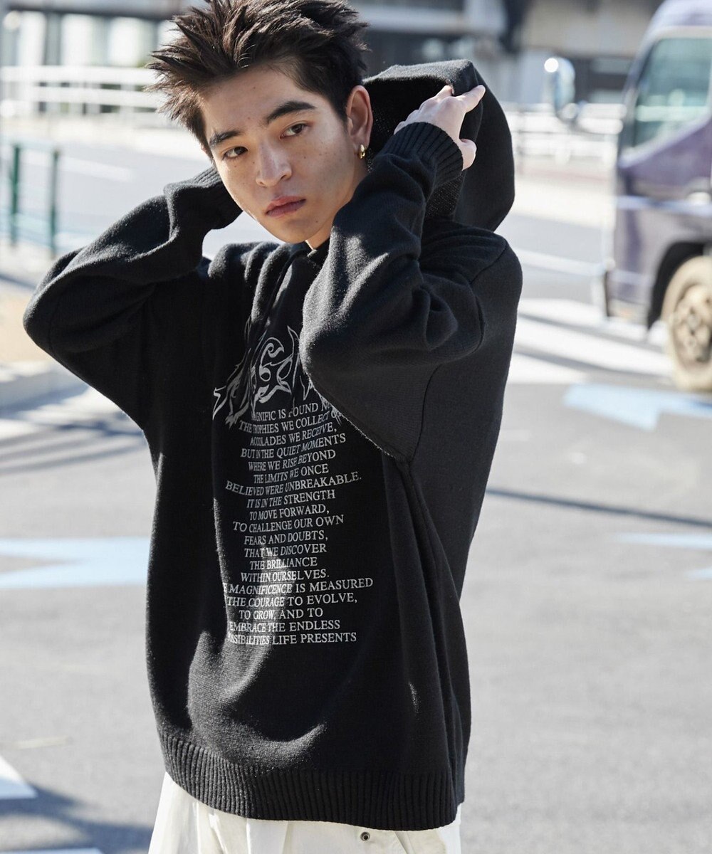 WEGO グラフィックプリントニットパーカー 