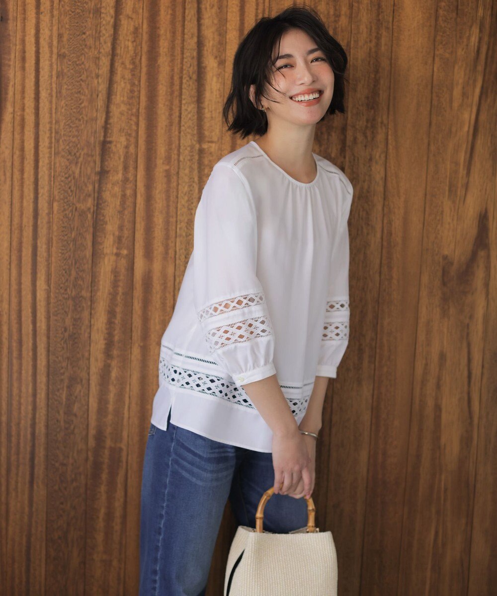 J.PRESS LADIES スパンソフトクロス刺繍 ブラウス 