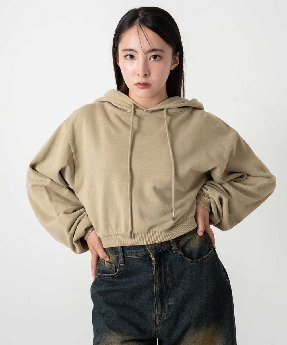 WEGO ピグメントショートグラフィックプルパーカー 