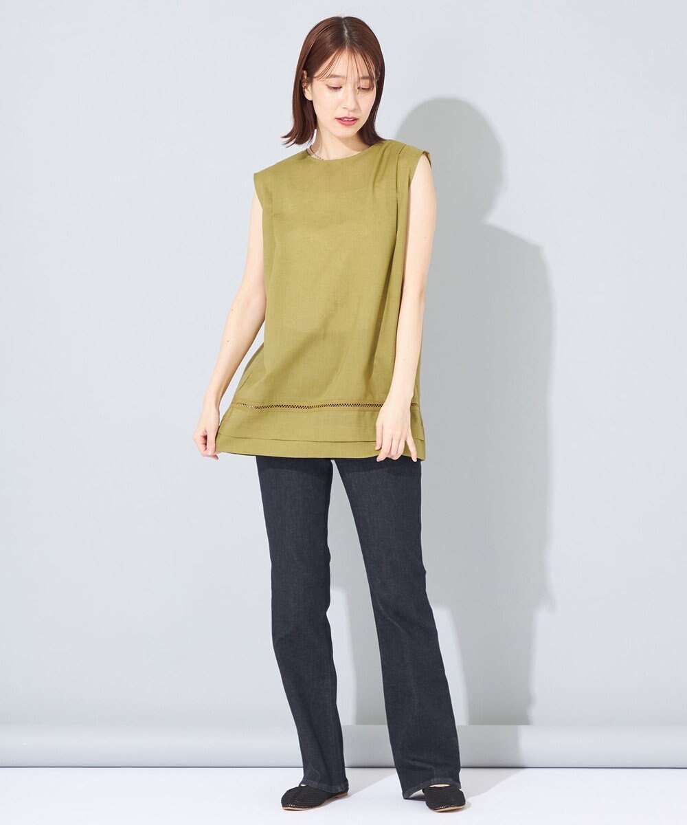 SHARE PARK LADIES 【洗える】ウォッシャブルリネン　ノースリブラウス 