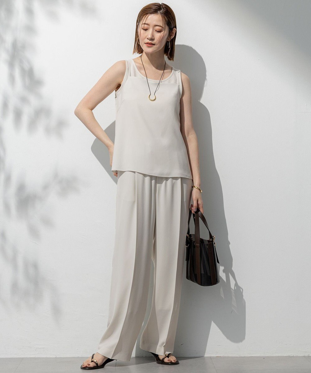 23区 【接触冷感/UVカット/吸水速乾】ストレッチジョーゼット ワイド パンツ 