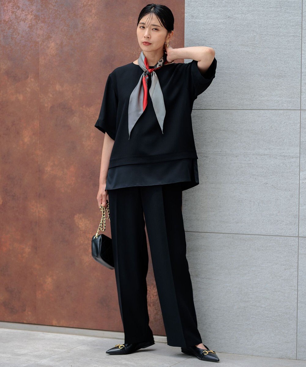 23区 【新色追加/洗える】ストレッチジョーゼット ワイドパンツ 