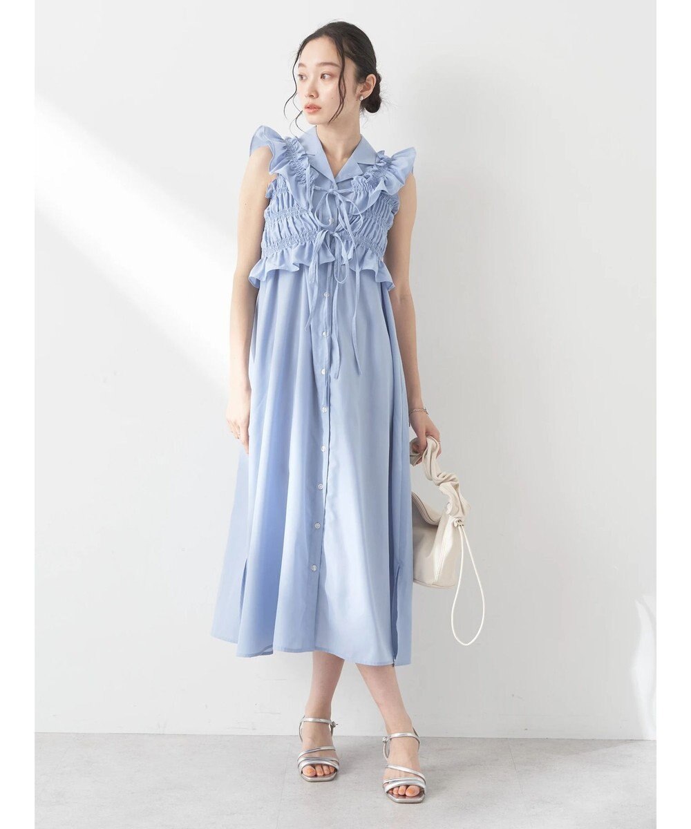 earth music&ecology ＳＥＴ２点シャーリングビスチェ×シャツワンピース 
