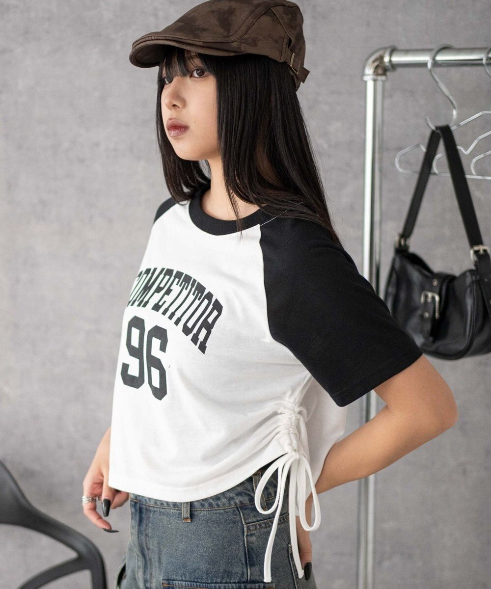 WEGO グラフィックショートサイドリボンドロストT 