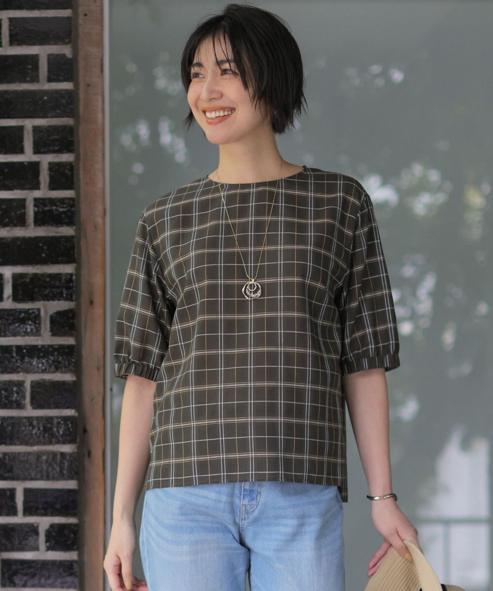 J.PRESS LADIES L 【一枚で着映え】キュプラチェック  5分袖 ブラウス 