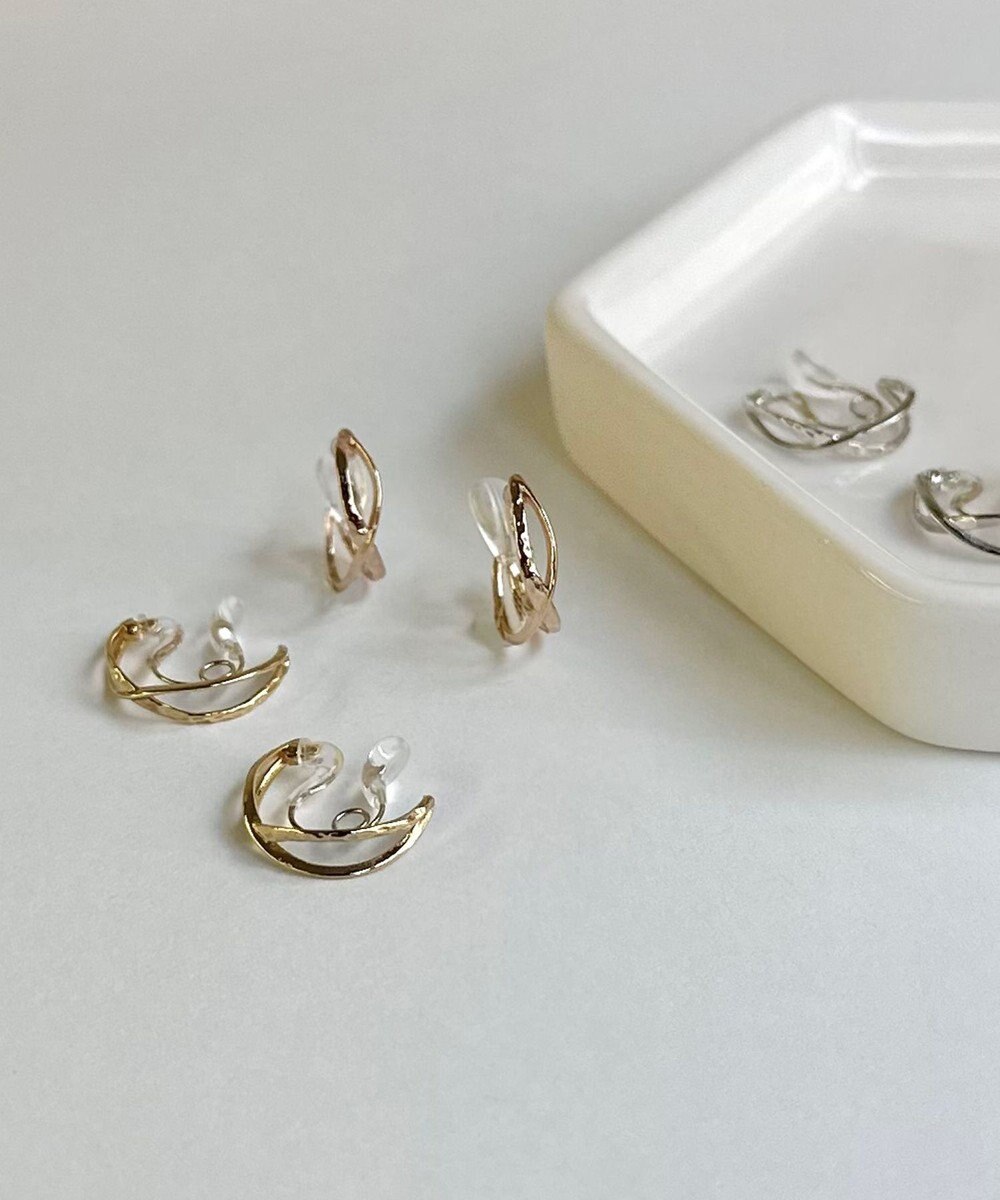 Phoebe 〈シリーズ累計販売10000点突破！〉〈痛くないシリーズ/金属アレルギー対応〉クロスフープクリスタルループフィットイヤリング　ローズゴールド 