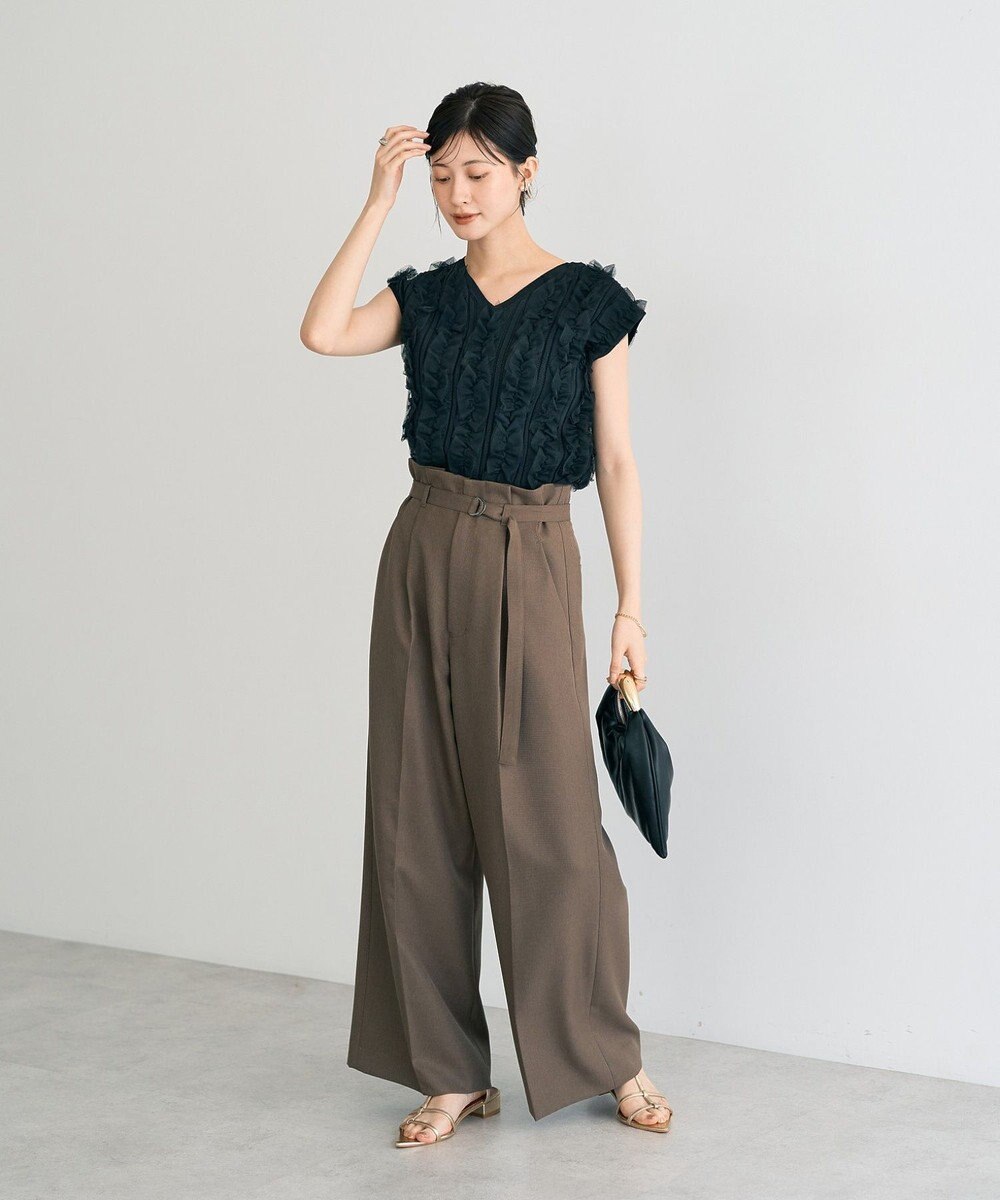 YECCA VECCA 【UVカット/接触冷感/洗える】ベルト付きイージーケアワイドパンツ 