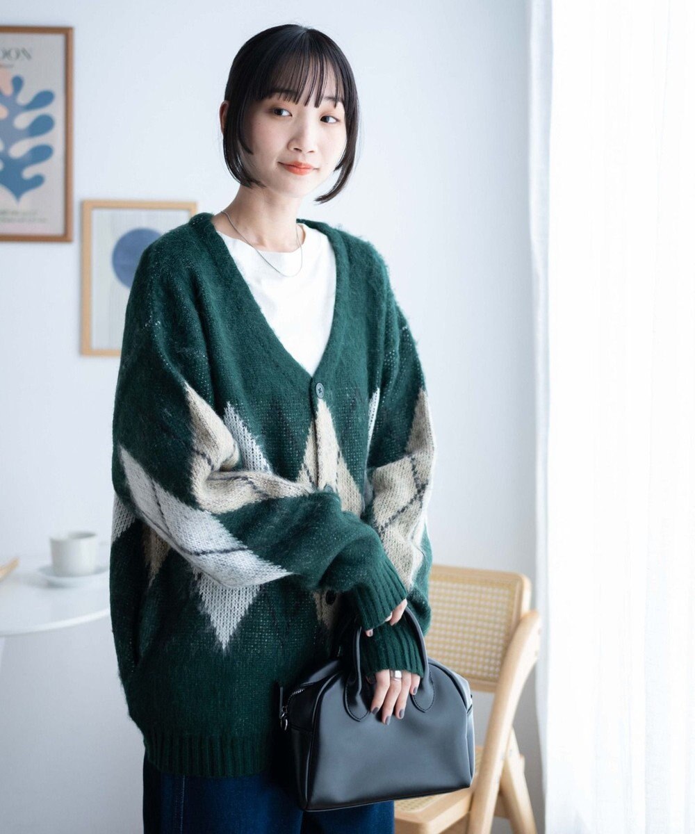 WEGO モヘアライク総柄BIGカーディガン 