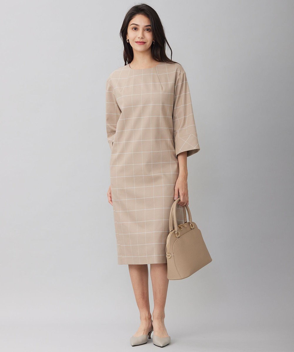 自由区 L 【洗える】ウィンドウペーンチェック ワンピース 