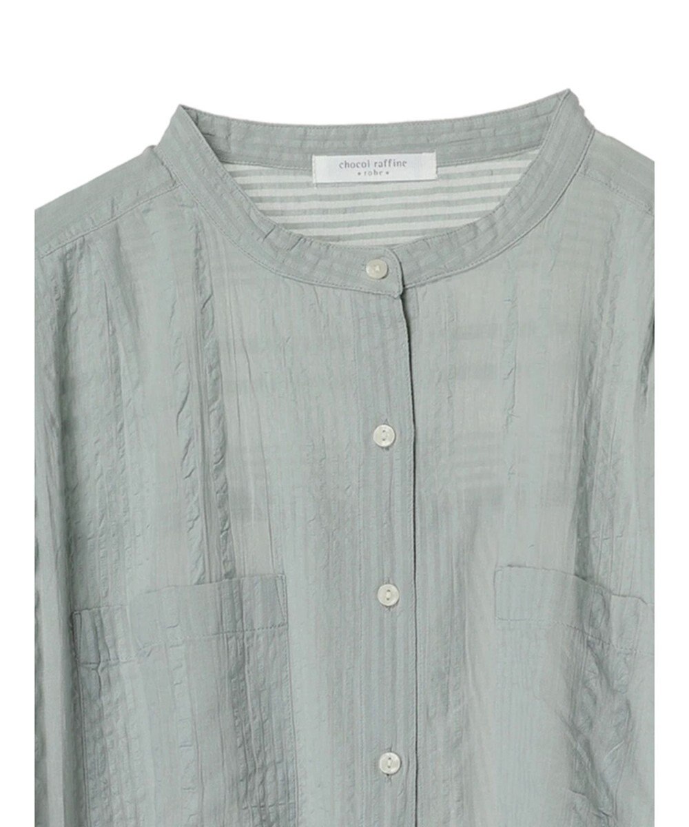 Green Parks インド綿  バンドカラーデザイン５分袖シャツ 