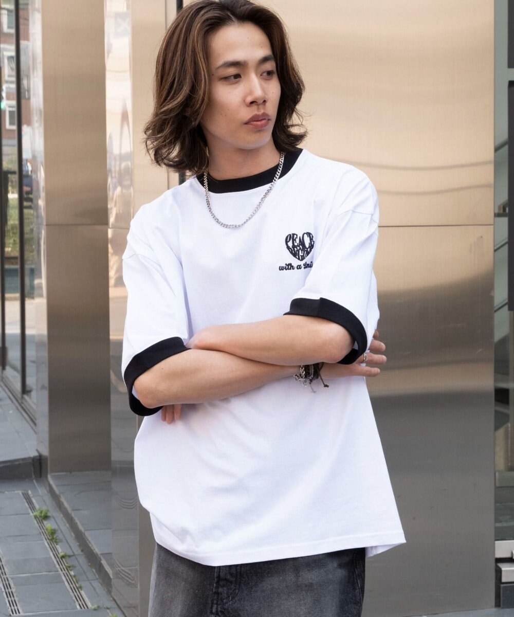 WEGO 【ユニセックス着用ITEM/MLサイズ展開】アクセ付きリンガーグラフィックT（SS） 