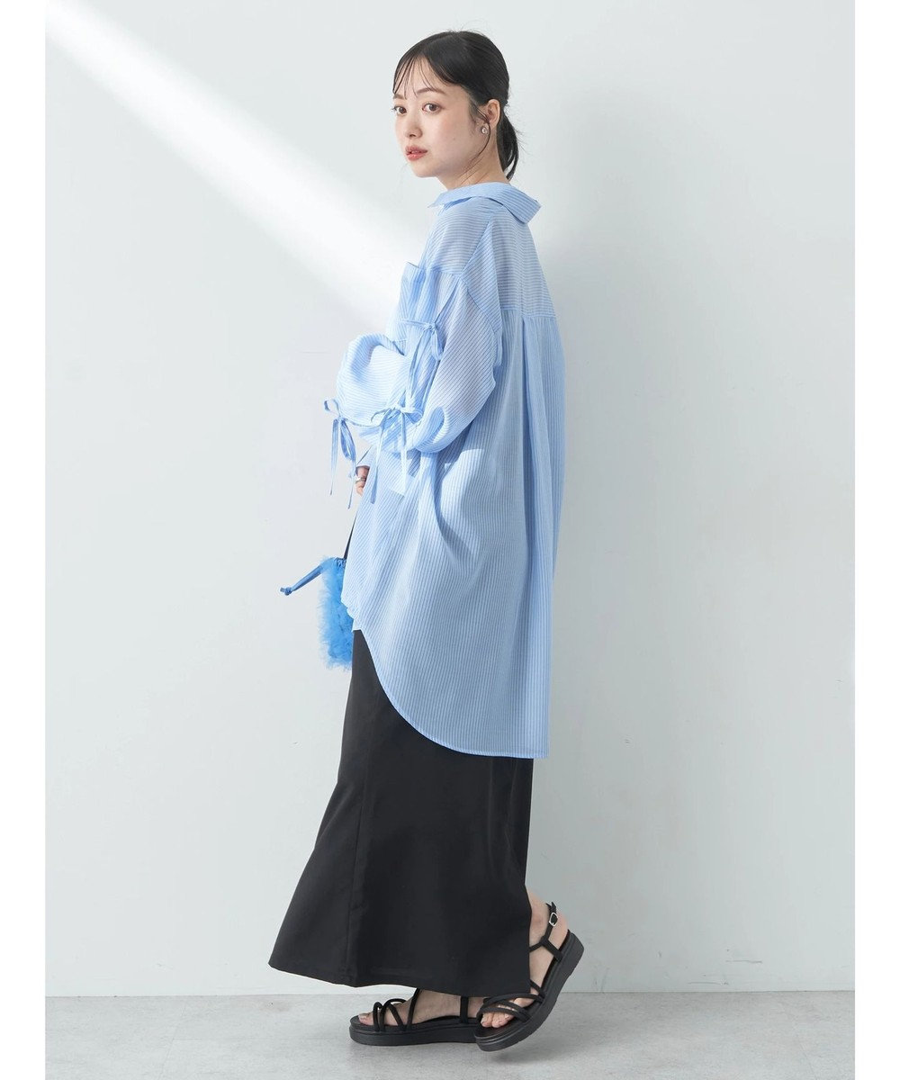 earth music&ecology 袖スリットリボンロングシャツ 