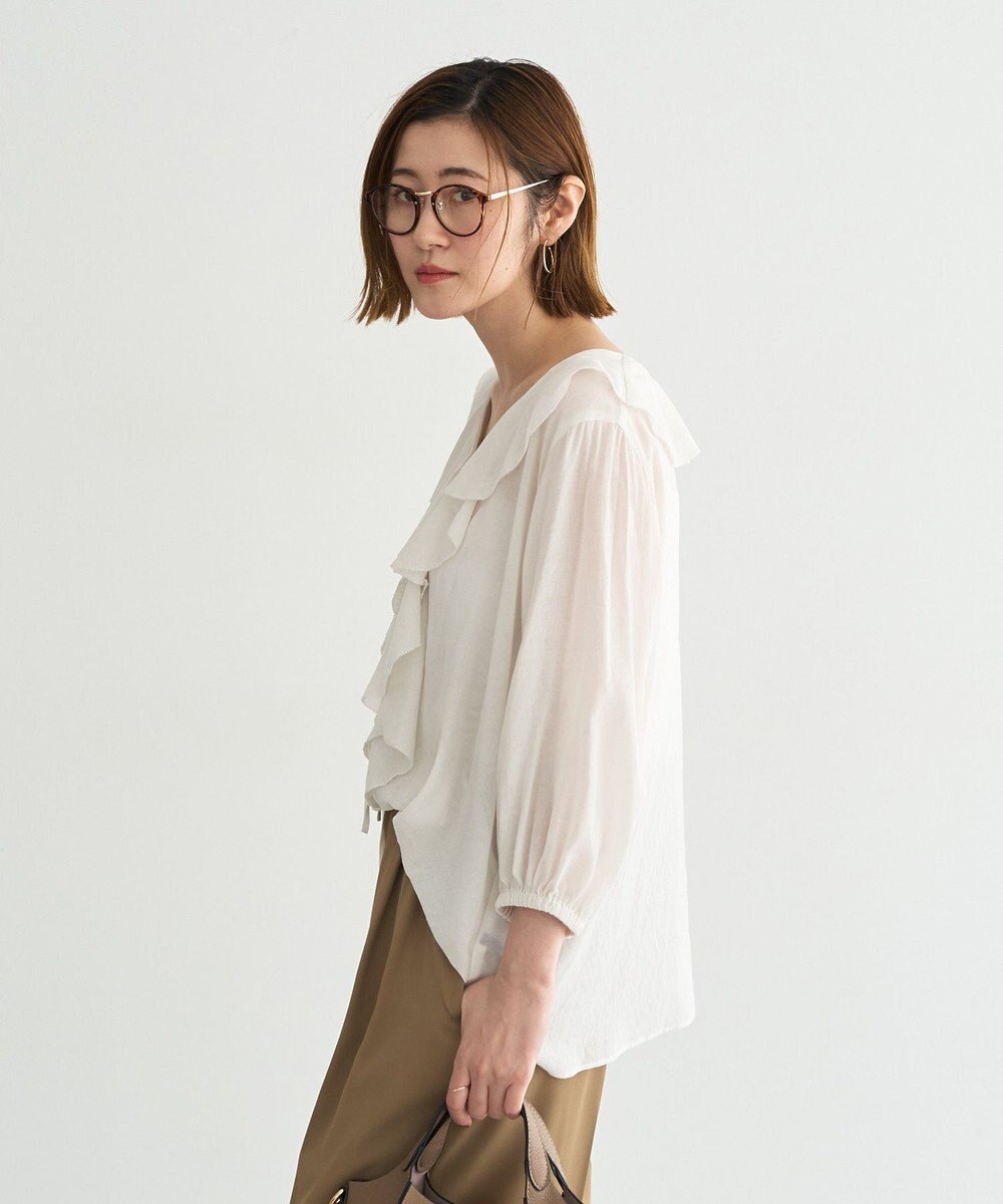 YECCA VECCA ラッフルリボンシアーブラウス 