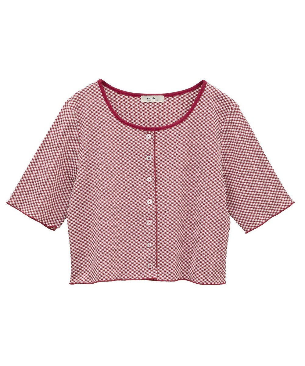 earth music&ecology ＳＥＴ２点ギンガムメロ－カーデ＋リボンタンク 