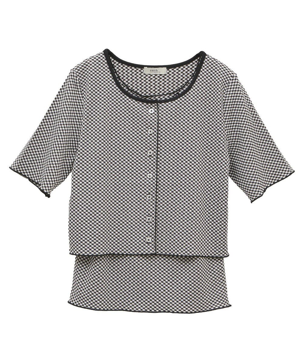 earth music&ecology ＳＥＴ２点ギンガムメロ－カーデ＋リボンタンク 